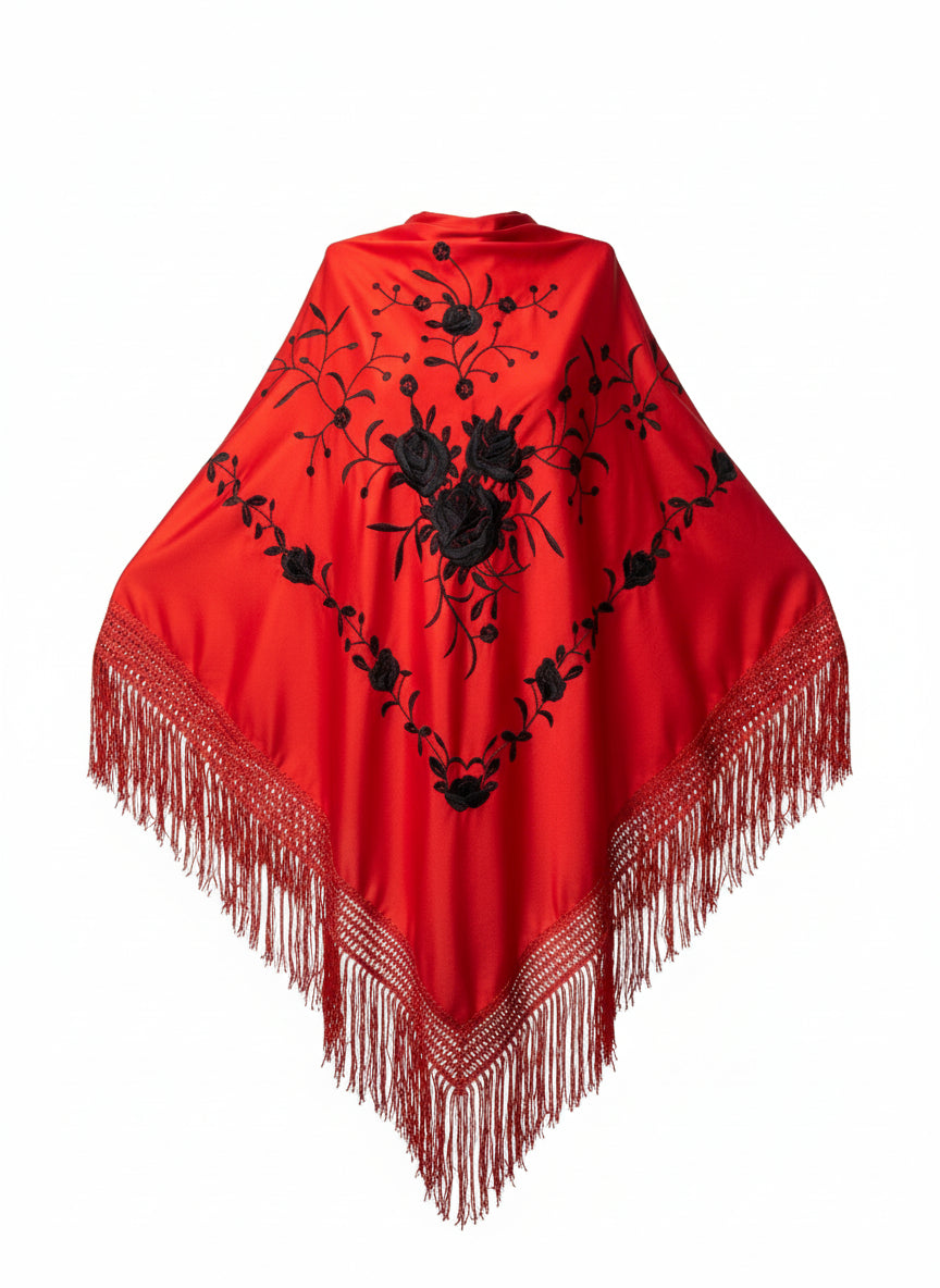 Red and Black Triangular Shawl 150cm | Ref. MT150-16