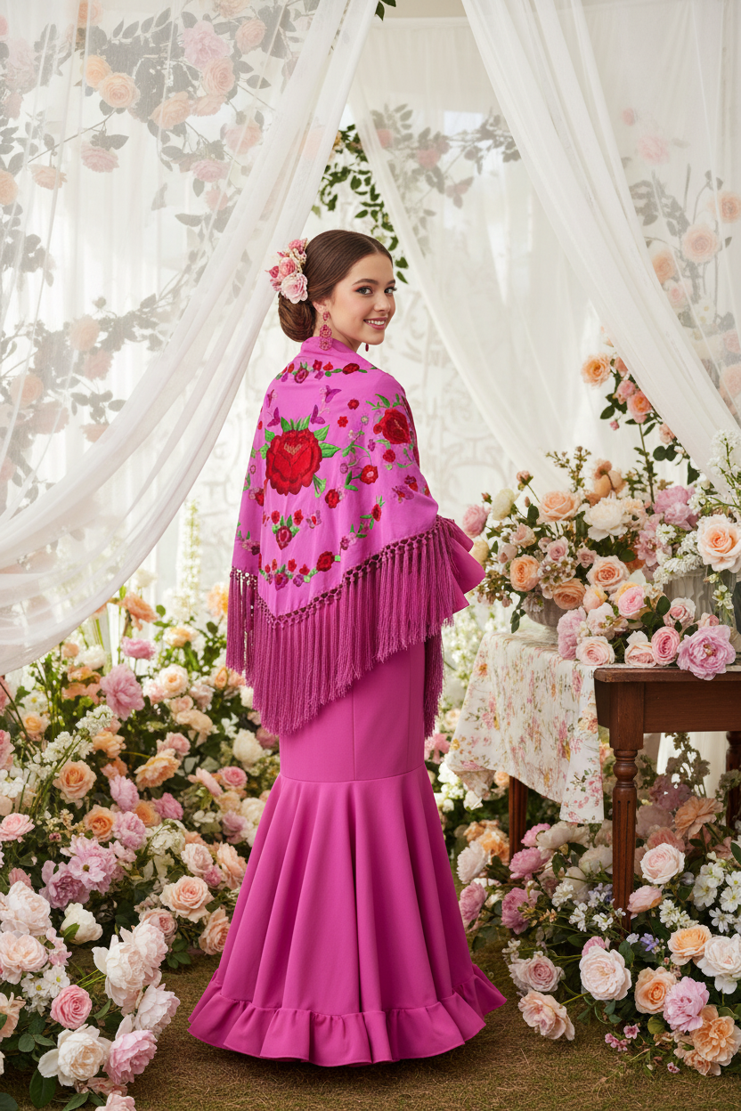 Mantoncillo Triangular Rosa Taro 150cm | Ref. MT3