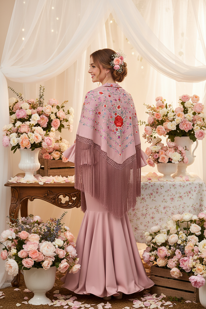 Mantoncillo Triangular Rosa Bebé con Color 150cm | Ref. MT8