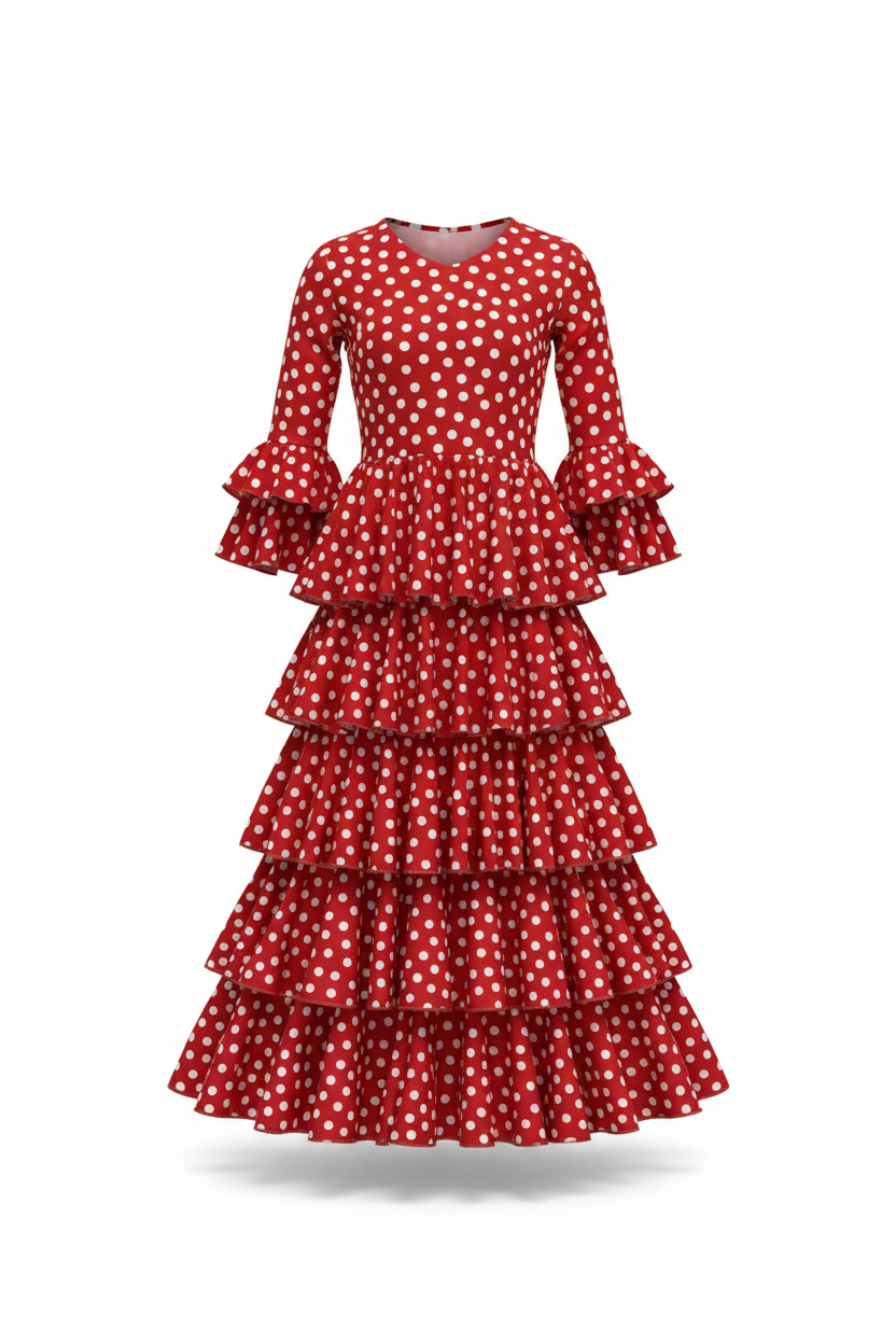 Traje de Flamenca de Niña Rojo con Lunares Blancos | Ref. 221783