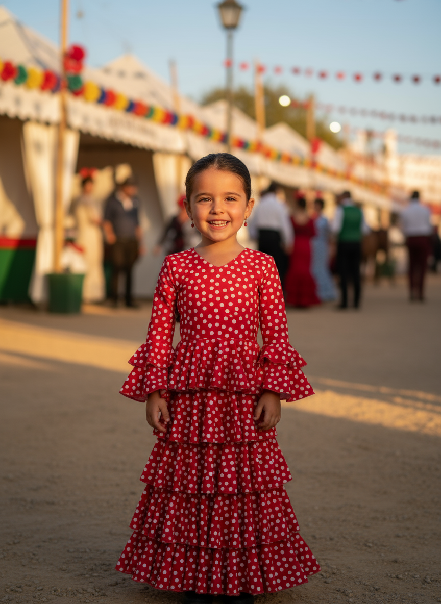 Traje de Flamenca de Niña Rojo con Lunares Blancos | Ref. 221783
