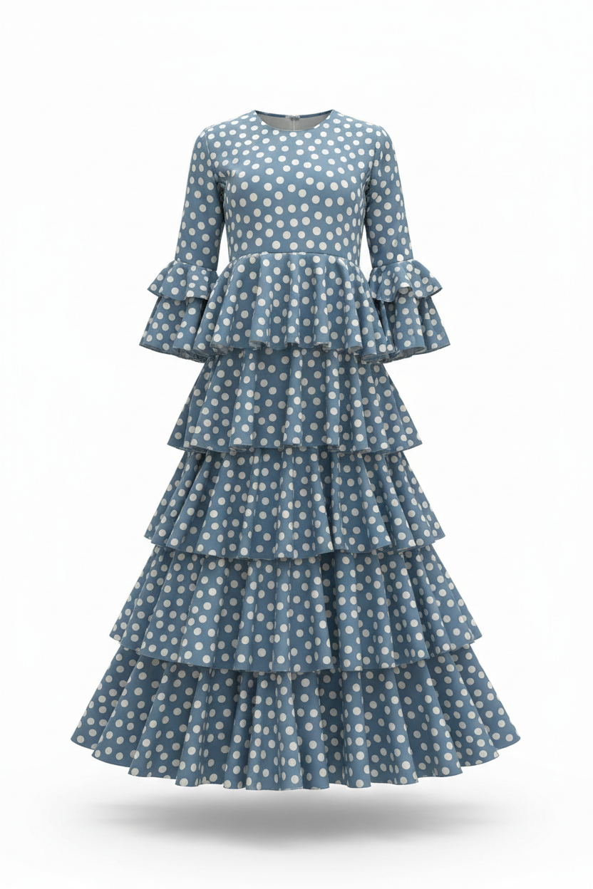 Traje de Flamenca de Niña Azul con Lunares Blancos | Ref. 221783