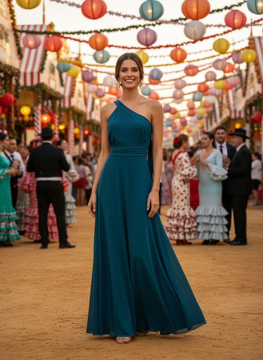 VESTIDO LARGO AZUL PETRÓLEO  6244