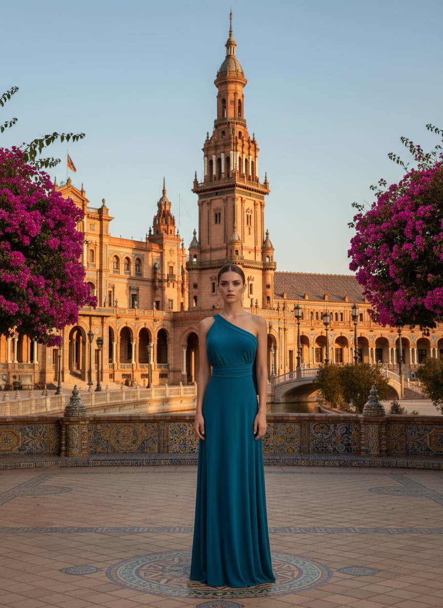 VESTIDO LARGO AZUL PETRÓLEO  6244