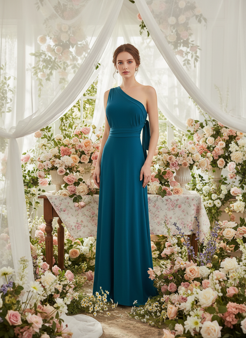 VESTIDO LARGO AZUL PETRÓLEO  6244