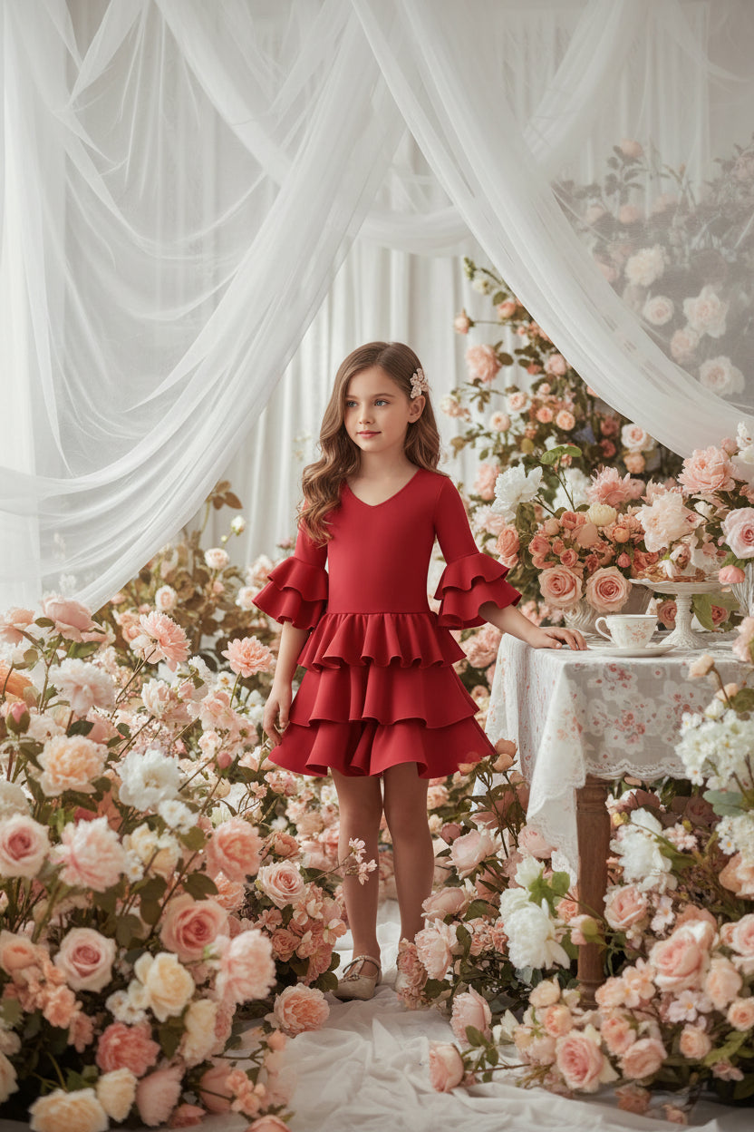 Traje de Flamenca de Niña Rojo - Diseño Tradicional | Ref. 221120-1