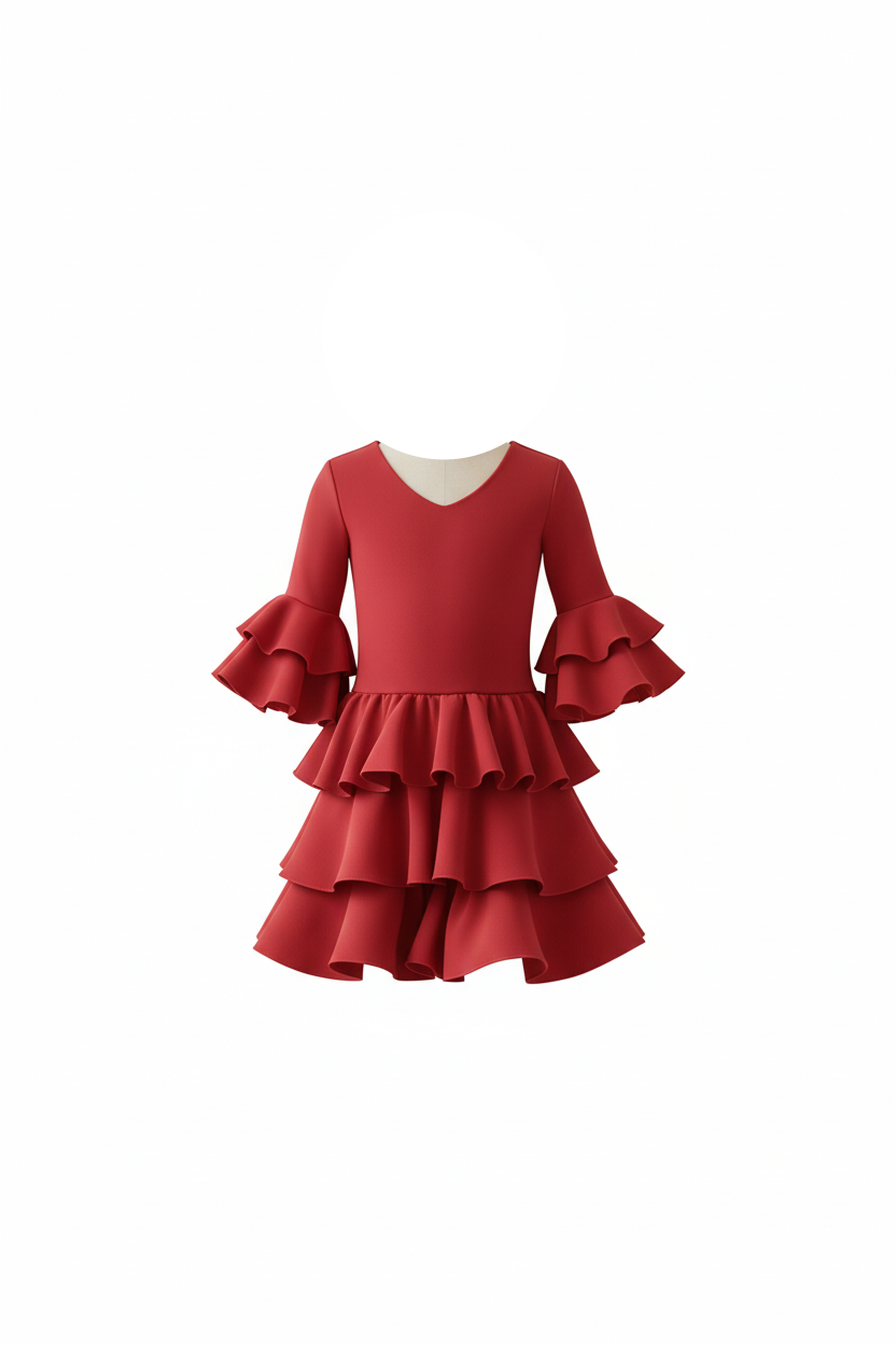Traje de Flamenca de Niña Rojo - Diseño Tradicional | Ref. 221120-1
