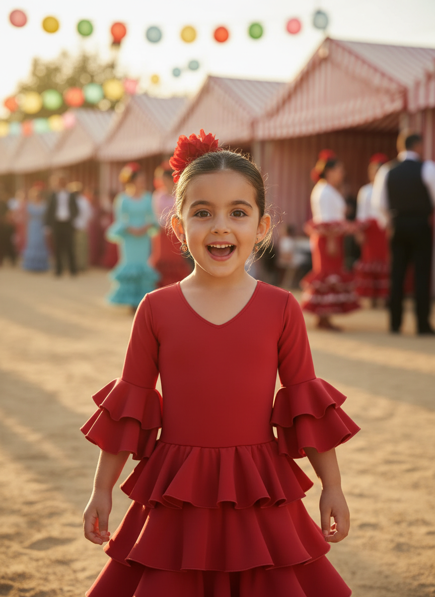 Traje de Flamenca de Niña Rojo - Diseño Tradicional | Ref. 221120-1