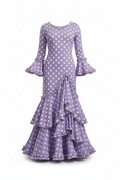 Traje de Flamenca de Niña Lila con Lunares Blancos | Ref. KL-501