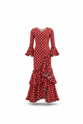 Traje de Flamenca de Niña Rojo con Lunares Blancos | Ref. KL-501